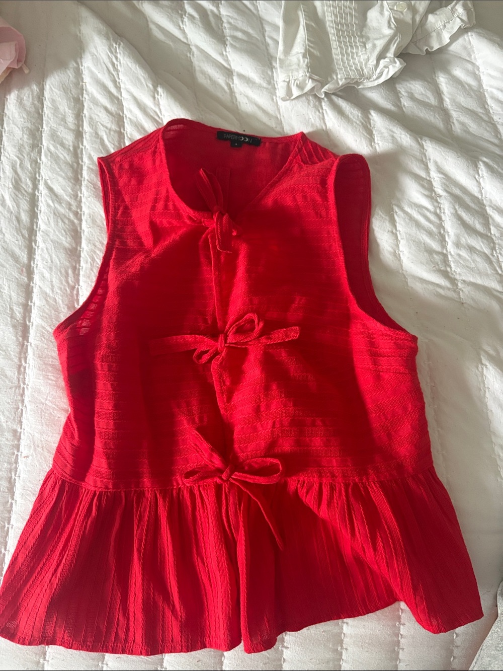 Papermoon Red Sleeveless Tie-Front Peplum Tank Top